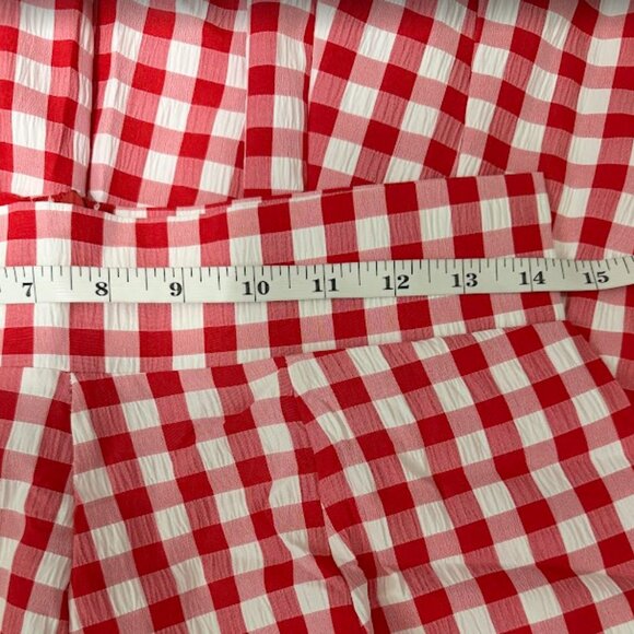 Red Gingham Maxi Skirt High Waist A-Line with Pockets - Picture 8 of 8